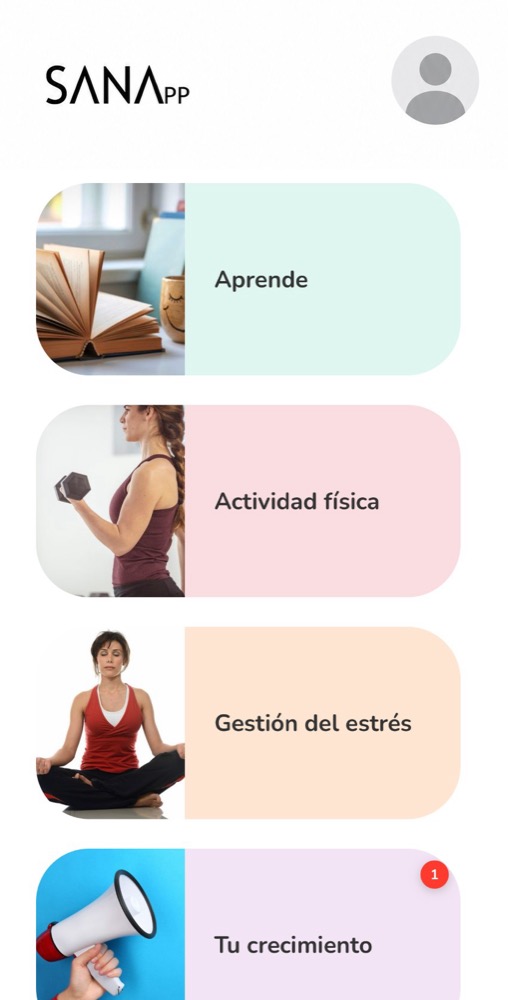 Pantalla de inicio de SANAPP